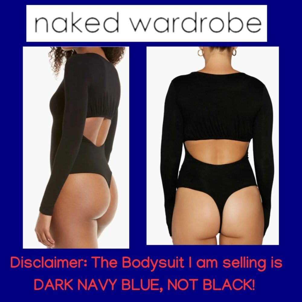 NWOT Naked Wardrobe Dark Blue Bodysuit with Back Cut Out